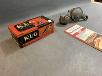 Vintage Alemite Gascolator + Vintage Ford 6V Clock + KLG Spark Plug Tin & Tools + Map - 4