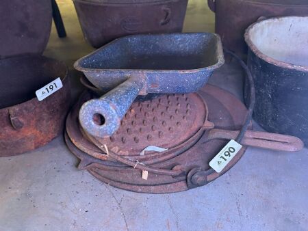 Assorted lot of skillets, pans etc