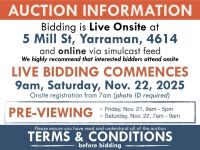 AUCTION INFORMATION: Bidding is ONSITE at 5 MILL ST, YARRAMAN, 4614 & online via web feed (simulcast) - It is recommended that interested bidders attend the auction onsite | BIDDING COMMENCES: 9am, Saturday, November 22, 2025, Registration from 7am (photo
