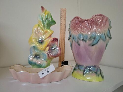 2 x Lustre Ware Ceramic Vases ( Large Vase has Cracks )