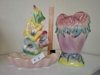 2 x Lustre Ware Ceramic Vases ( Large Vase has Cracks )