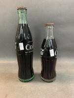 2 Vintage Unopened Glass Coca Cola Bottles - 1 x 185ml 1 x 10 FL. OZ. - 2