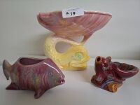 3 x Fish Inspired Lustre Ware Ceramic Dishes - 3