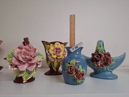 4 x Art Nouveau Inspired Multi Coloured Floral Ceramics