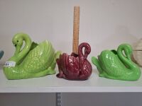3 Swan Glazed Ceramic Vases