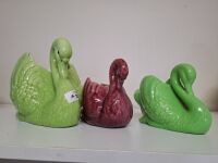 3 Swan Glazed Ceramic Vases - 4