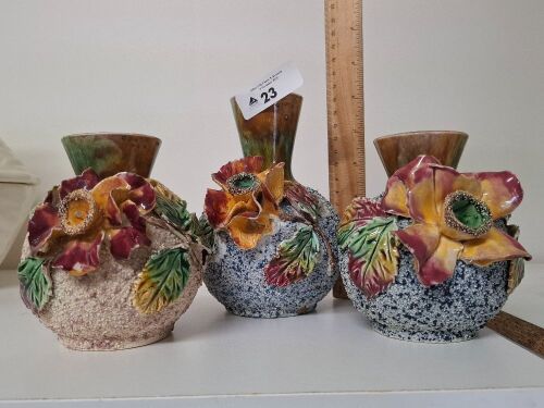 3 Sand Glazed Floral Decorative Vases