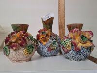 3 Sand Glazed Floral Decorative Vases
