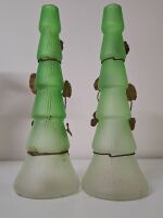 Pair Vintage Green Glass Vases - 2