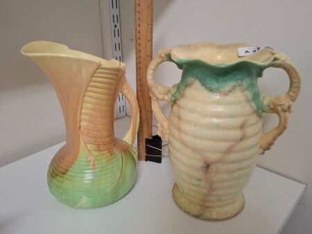 Sylvac Art Deco Pottery Jug/Vase 1344 & Czechoslovakia Ceramic Glazed Vase