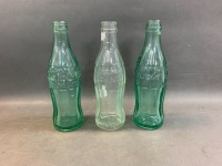 2 x Vintage 1952 Green Glass 6 FL.OZ Coca Cola Bottles (As Is) + Later Clear Bottle 1959? - 3