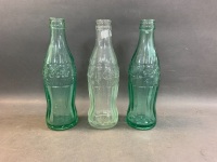 2 x Vintage 1952 Green Glass 6 FL.OZ Coca Cola Bottles (As Is) + Later Clear Bottle 1959? - 4