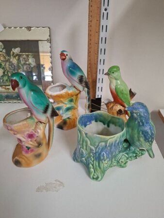 4 Bird Inspired Glazed Ceramic Vases ( 1 Empire Ware )