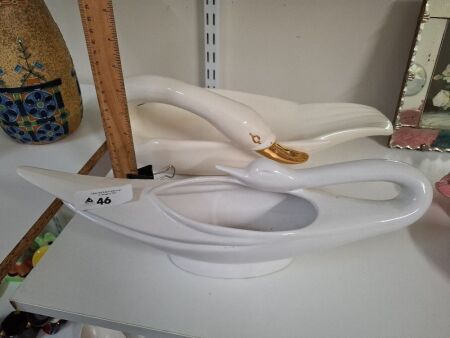 2 Swan Ceramic Table Vases