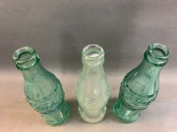 2 x Vintage 1952 Green Glass 6 FL.OZ Coca Cola Bottles (As Is) + Later Clear Bottle 1959? - 5