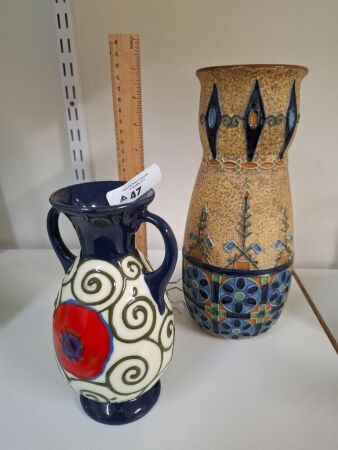 2 x Hand Painted Czechoslovakia Ceramic Glazed Vases