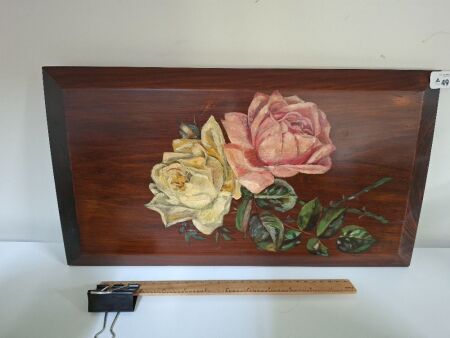 Hand Painted Roses on Wooden Board