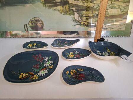 Set Coronet Australia Hand Painted Wild Flower Ceramic Dishes