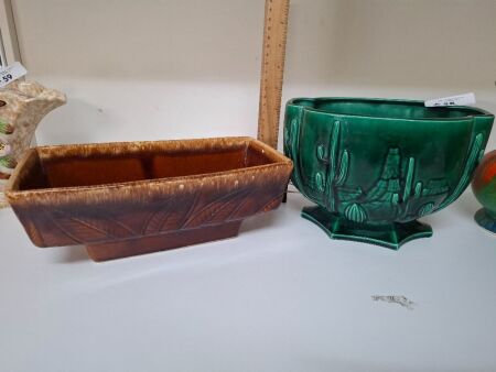 Hull USA F78 Mid Century Brown Vase & Green Mexican Inspired Vase