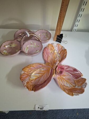 2 x Hand Painted Italian Porcelain Divided Serving Dishes