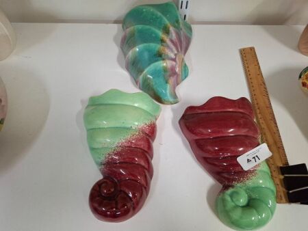3 Glazed Mid Century Wall Vases