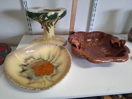 2 West German Serving Bowls & Vintage Ceramic Vase (Vase has Crack)