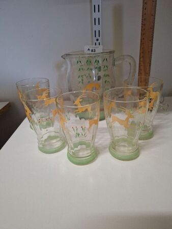 Mid Century Hand Painted Glasses & Jug