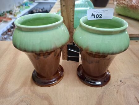 Newton Pottery Sydney Green & Brown Drip Glaze Vases