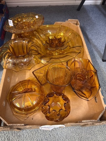 Selection of Amber Mid Century Glass Ware