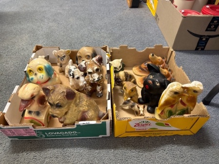 Large Selection of Mid Century Plaster Animal Figurines