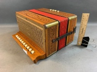Vintage Hohner Pressed Timber Accordion with Red Bellows