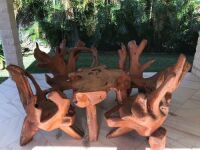 Unique 5 Piece Carved Teakwood Root Outdoor Setting
