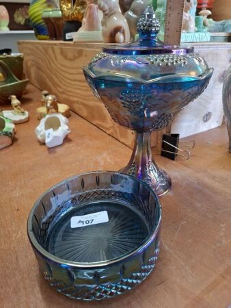 Carnival Glass Candy Jar & Bowl