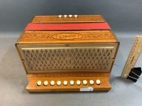 Vintage Hohner Pressed Timber Accordion with Red Bellows - 2