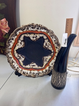 West German Star Fish Plate with Black & White Decorative Vase