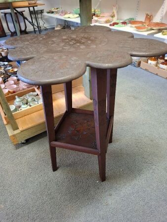 Floral Shaped Wooden Carved Pedestal Table