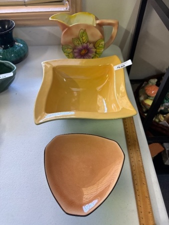 Art Deco Pitcher with 2 Modern Ceramic Dishes