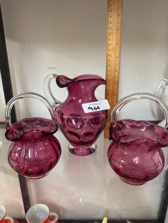 Cranberry Glass Jug & Baskets