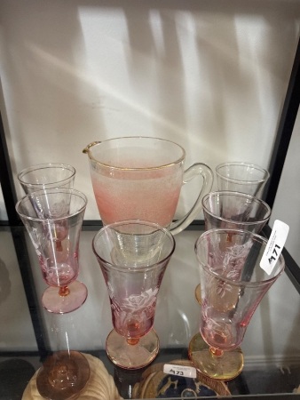 Etched Mid Century water Jugs & Glasses