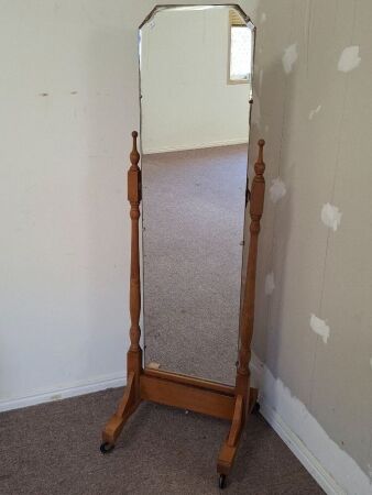Wooden Vintage Floor Mirror on Casters