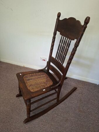 Antique Country Style Rocking Chair with Cane Seat