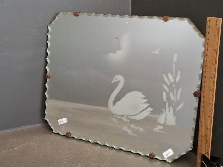 Scallop Edged Mirror with Swan Etching