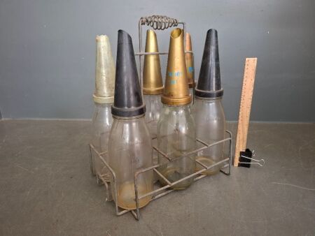 6 x One Imperial Oil Bottles with Pourers in Carry Rack