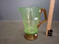 Uranium Crackle Glass Jug with Amber Base and Handle - 2