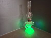 Uranium Glass Finger Oil Lamp - Green/Blue
