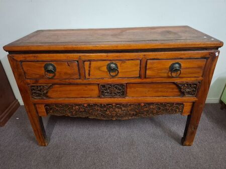 Antique C1880 Chinese Console Table - Made From Elm Wood with Carved Front