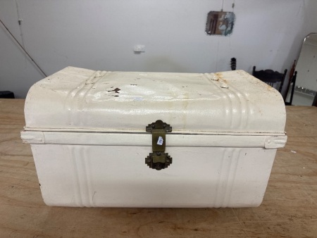 White Metal Trunk with Brass Latch
