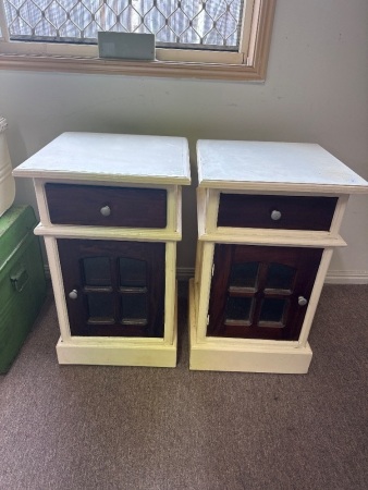 Mid Century Bed Side Tables with window view doors