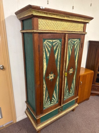 Hand Carved & Painted Bohemian Style Armoire - app 900 x 450 x 1770
