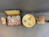 Vintage Baby's Plate / Bowl, Mini Tea Set in Original Box, Cherub Head & Vintage Crib Toy - 3